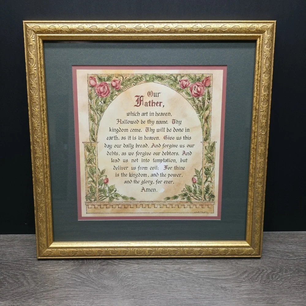 Vintage Home Interiors The Lords Prayer Framed Wall Art Gold 17x17 New